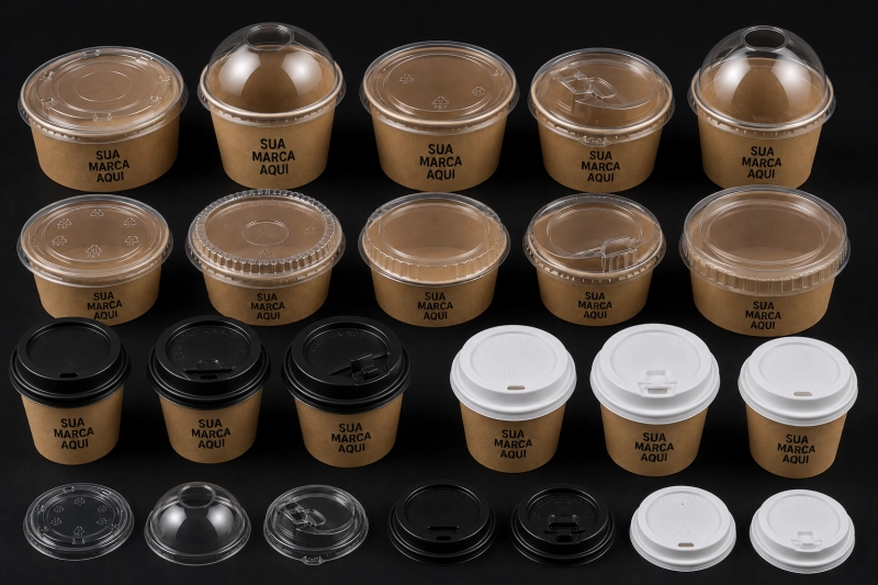 Copos personalizados com diferentes modelos de tampas