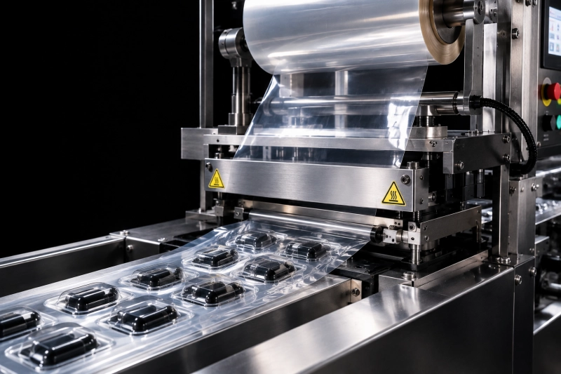 Máquina realizando embalagem de produtos