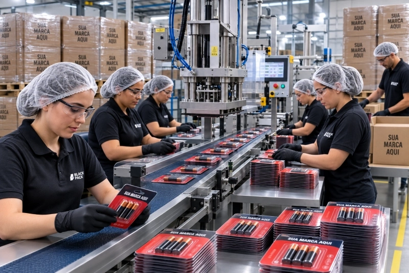 Equipe realizando montagem e selagem de produtos
