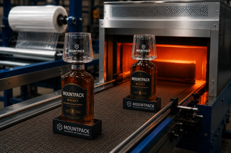 Produtos saindo do processo de encolhimento